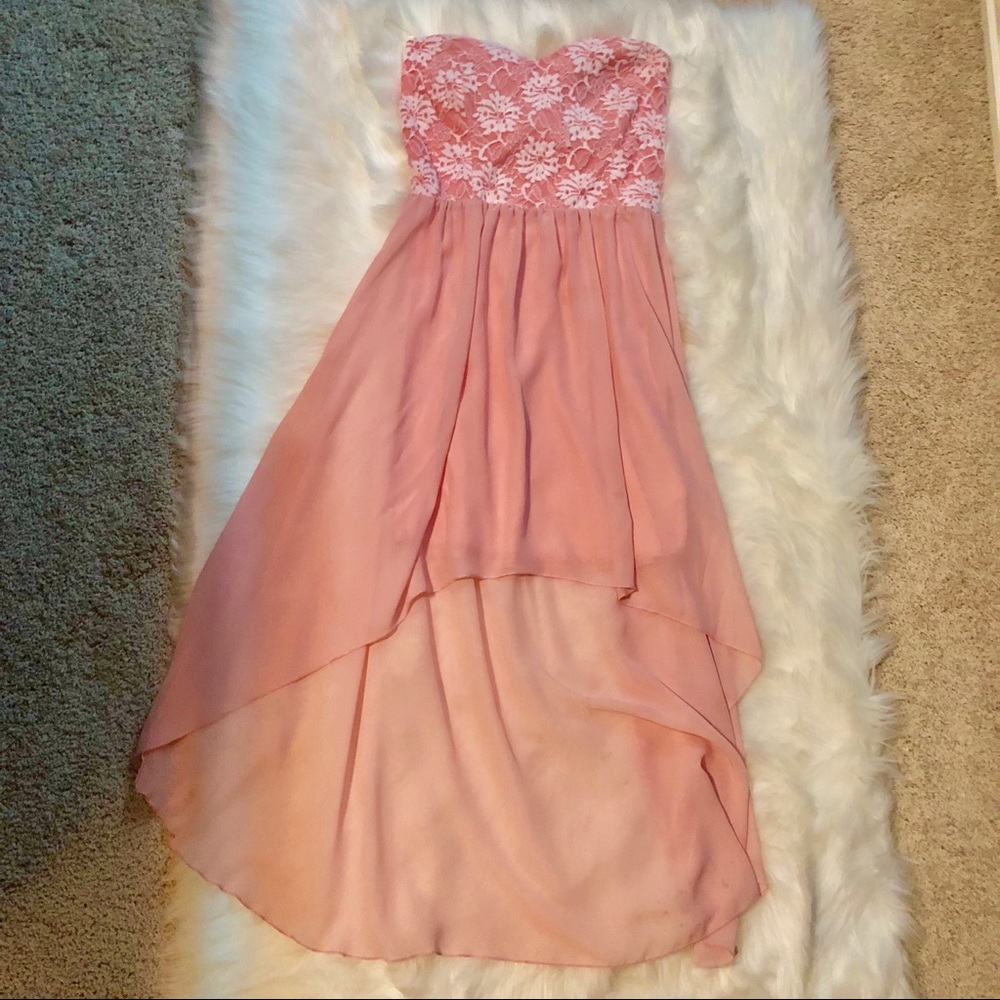 Strapless High Low Pink Dress (chest floral)